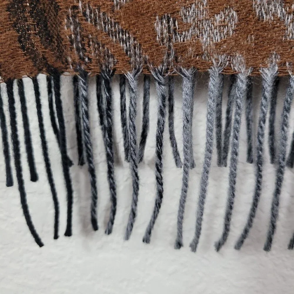 Cejon Ombre Paisley Woven Scarf With Fringe Brown Made In Italy NWT 12